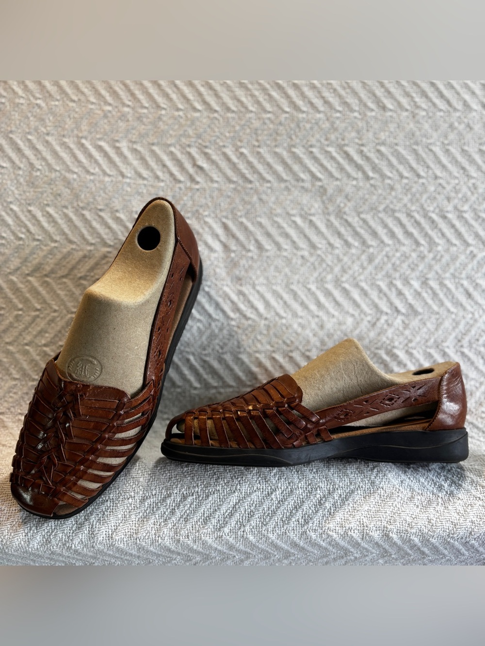 VTG Faded Glory Brazil Woven Leather Huarache Flats Boho 10